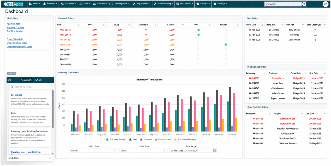 Ops Stock Online dashboard screenshot